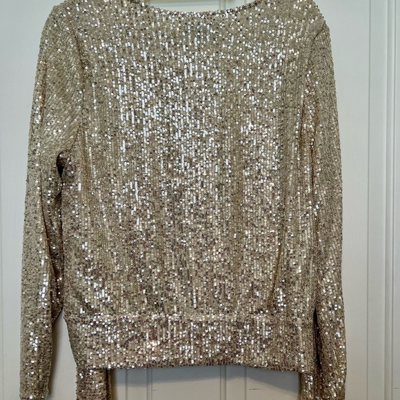 Inc International Concepts-silver sequin blouson faux tie top. - Picture 2 of 3